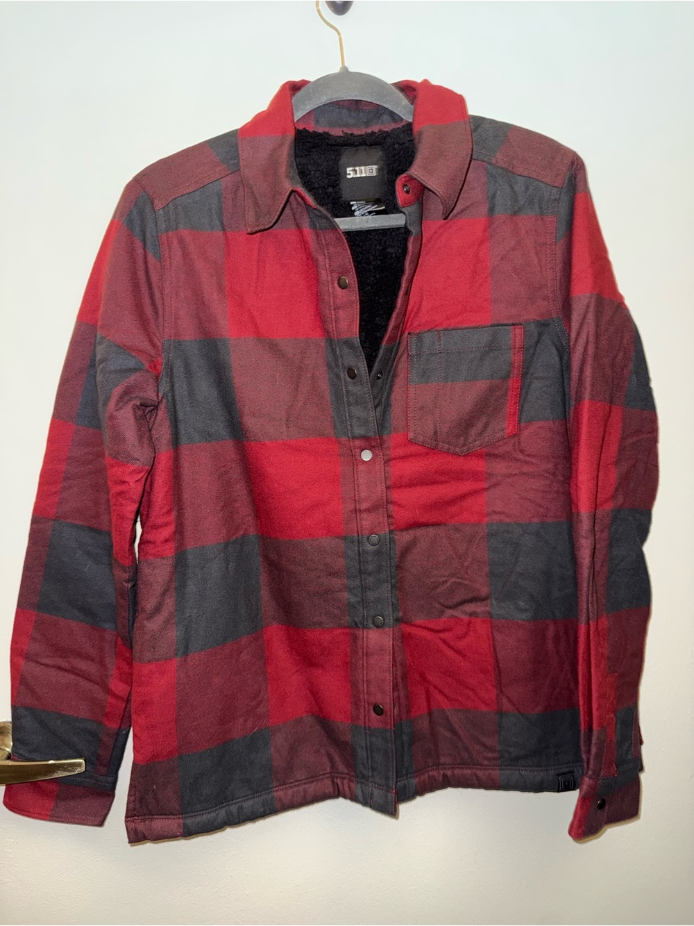 5.11 Tactical Red and Black Buffalo Plaid Sherpa-Lined Shirt Jacket